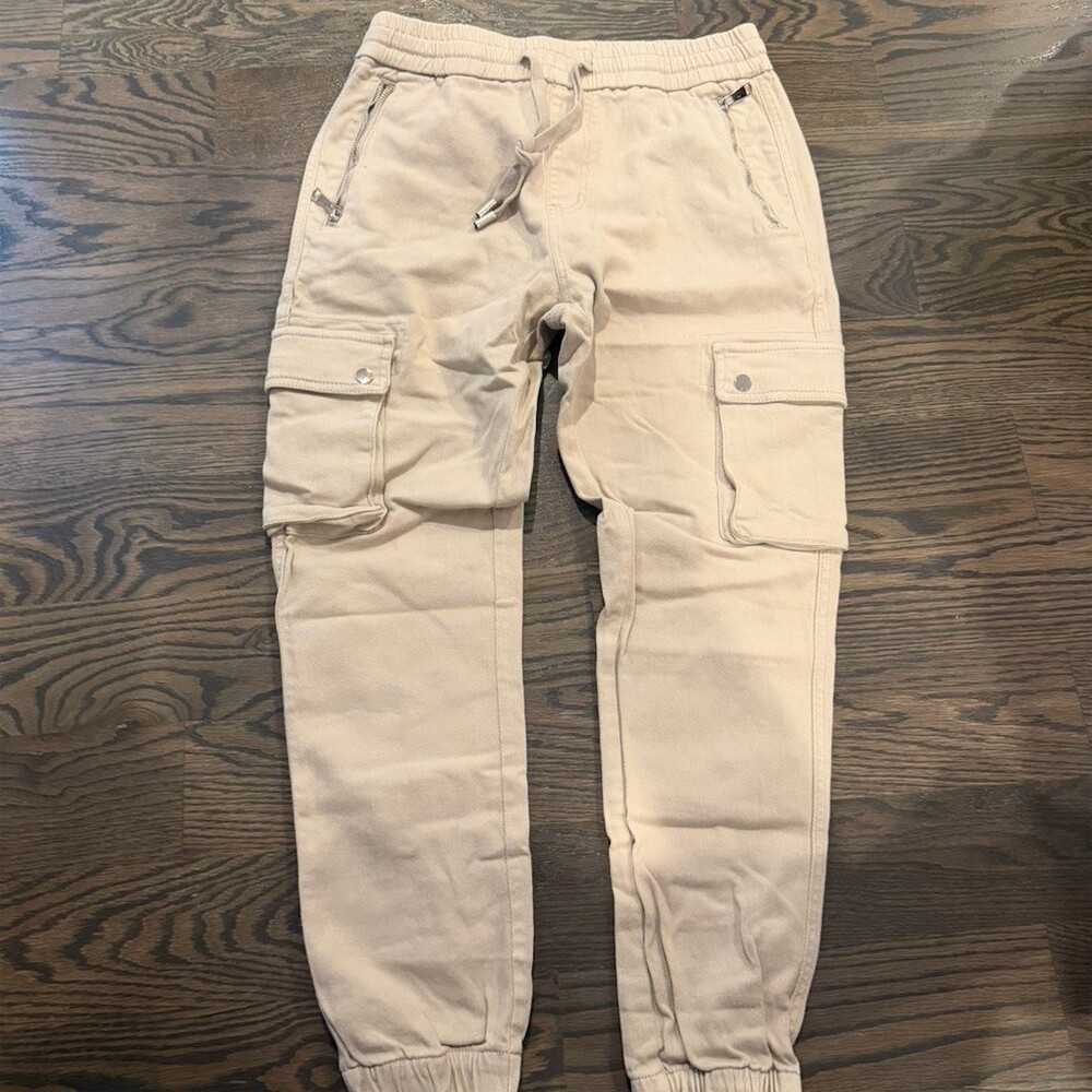 B-Rapper Men's Cargo Jogger Pants Beige Size M Drawstring Zip Pockets